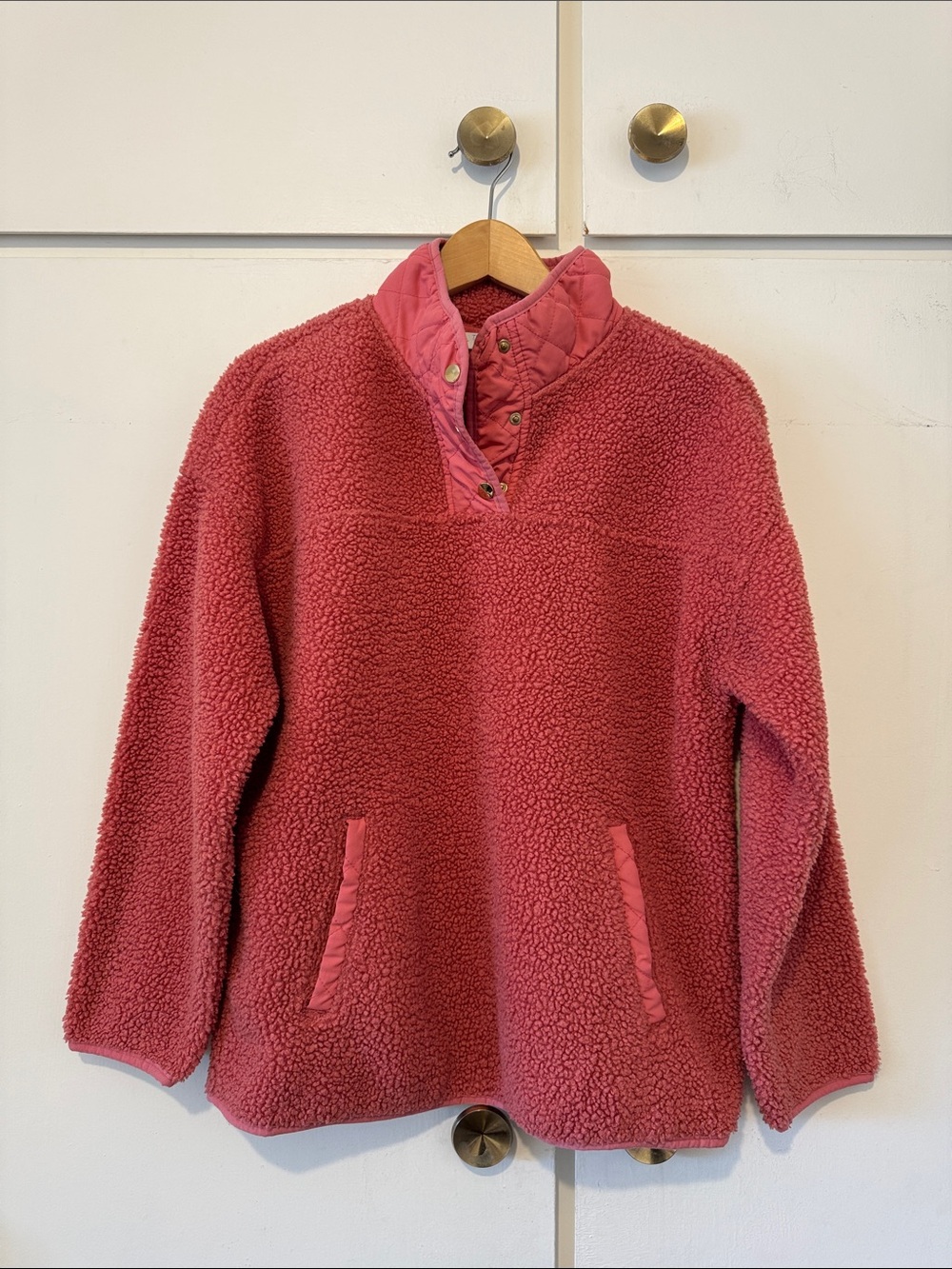 Time and Tru Coral Sherpa Snap-Placket Pullover